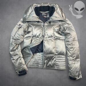 Ralph Lauren RLX Goose Down Puffer Jacket Women's XS Silver Metallic Vintage